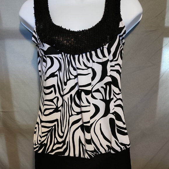 Siren Lily Tops - Siren Lily Black and White Fitted Embellished Tank Top